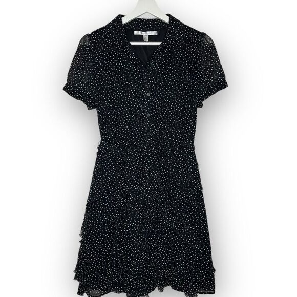 LC Lauren Conrad Dress Black White Polka Dot Ruffle Flutter Women’s Size 8 Small - Picture 1 of 12